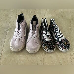 2 pairs Girls toddler high top vans purple size 9. Black wildflower size 8.